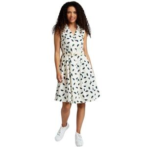 ModCloth - NWT Community Brunch Shirt Knee Length Ivory Umbrella Dress Sz M
